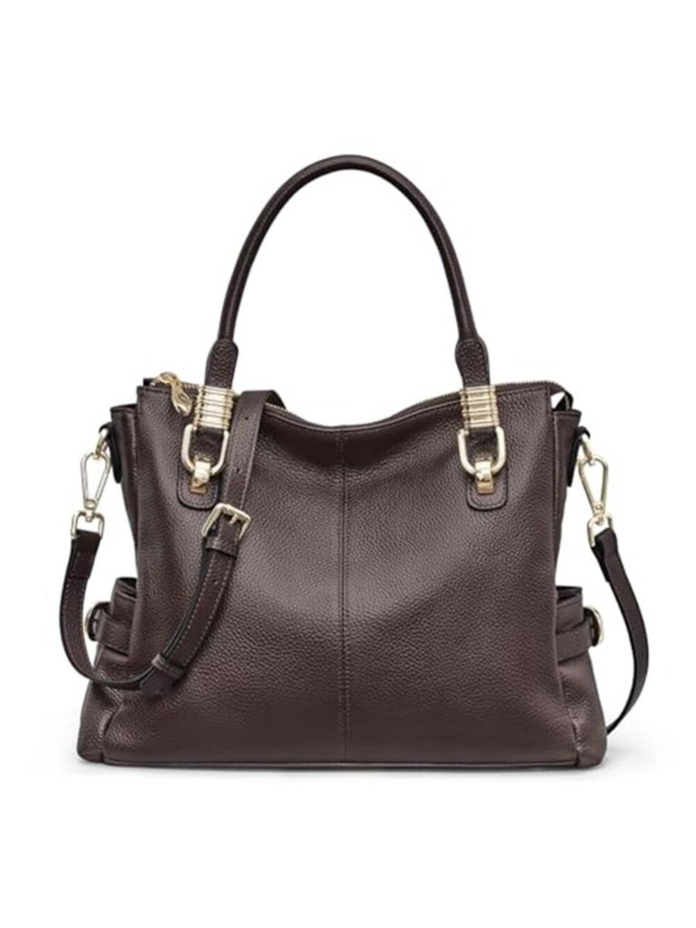 Coffee Brown Leather Satchel Tote Shoulder Bag Crossbody Large Work Purse